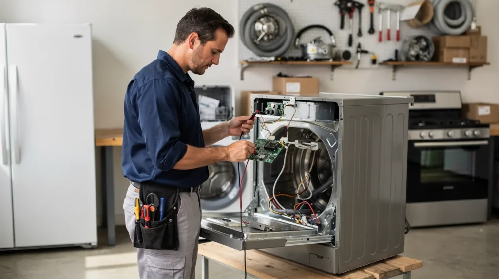 Action Appliance handles in-home repairs across North Texas for washers, dryers, refrigerators, dishwashers, ovens, ranges