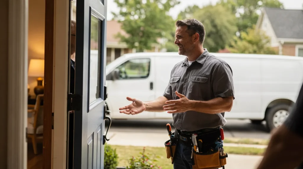 Action Appliance Repair technician arriving at a home in North Texas with parts ready for