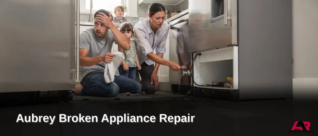 Family concerned about broken refrigerator and technician repairing appliance in North Texas.