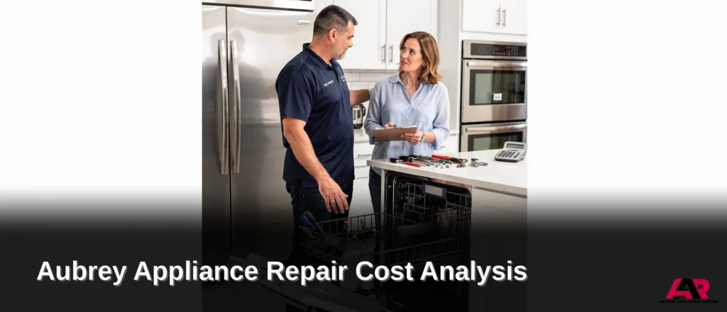 Appliance repair technician and homeowner discussing appliance diagnostics and repair costs in North Texas.