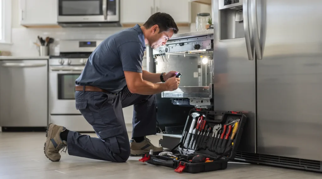 Service starts with the homeowner sharing the model number and describing the issue before