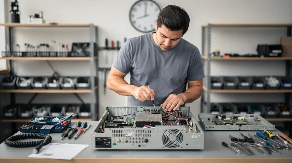 Licensed, background-checked technicians arriving in fully stocked vans can diagnose the fault on the first